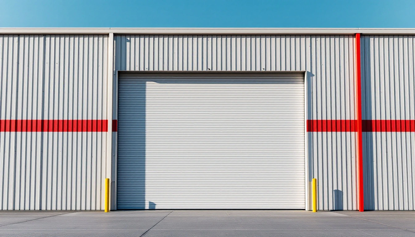 Storefront with a commercial roll-up garage door